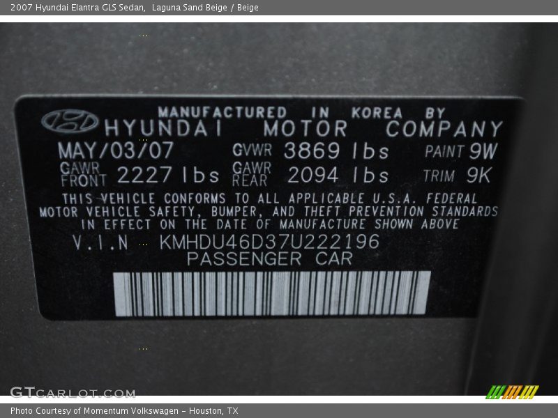 Laguna Sand Beige / Beige 2007 Hyundai Elantra GLS Sedan