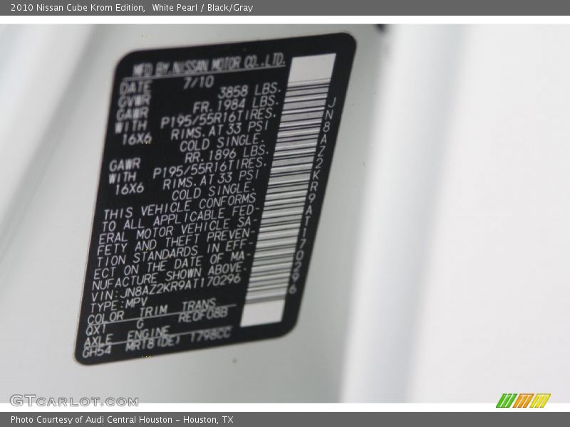 2010 Cube Krom Edition White Pearl Color Code QX1