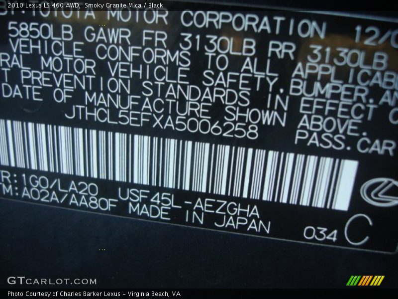 Smoky Granite Mica / Black 2010 Lexus LS 460 AWD