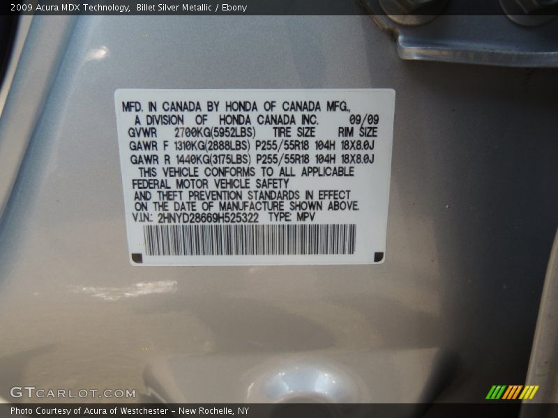 Billet Silver Metallic / Ebony 2009 Acura MDX Technology