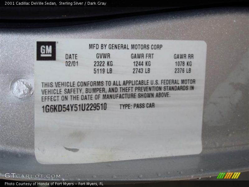 Sterling Silver / Dark Gray 2001 Cadillac DeVille Sedan