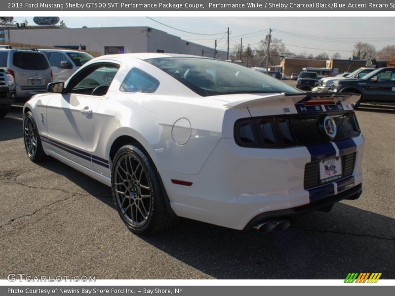 Performance White / Shelby Charcoal Black/Blue Accent Recaro Sport Seats 2013 Ford Mustang Shelby GT500 SVT Performance Package Coupe