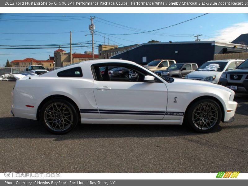 Performance White / Shelby Charcoal Black/Blue Accent Recaro Sport Seats 2013 Ford Mustang Shelby GT500 SVT Performance Package Coupe