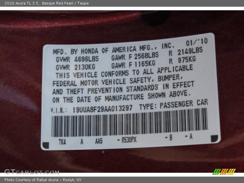 Basque Red Pearl / Taupe 2010 Acura TL 3.5