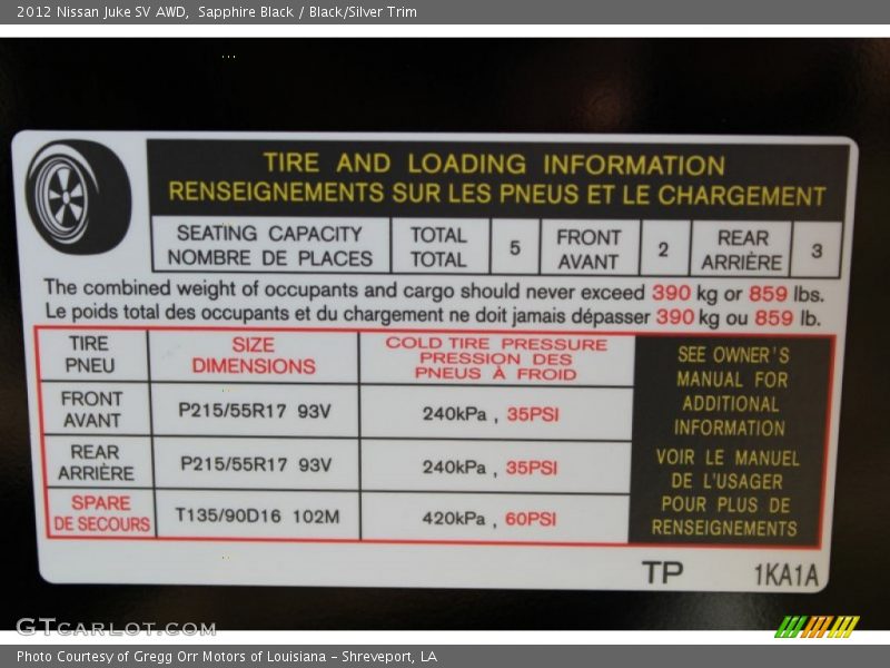 Sapphire Black / Black/Silver Trim 2012 Nissan Juke SV AWD