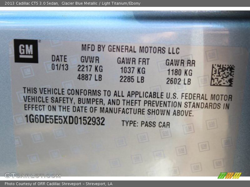 Glacier Blue Metallic / Light Titanium/Ebony 2013 Cadillac CTS 3.0 Sedan
