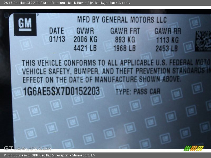 Black Raven / Jet Black/Jet Black Accents 2013 Cadillac ATS 2.0L Turbo Premium