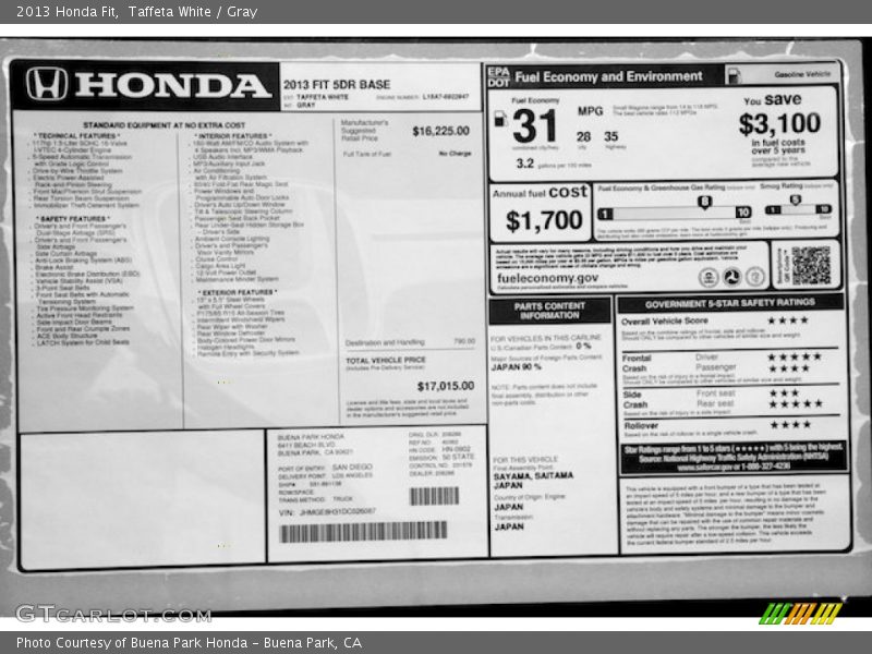 Taffeta White / Gray 2013 Honda Fit