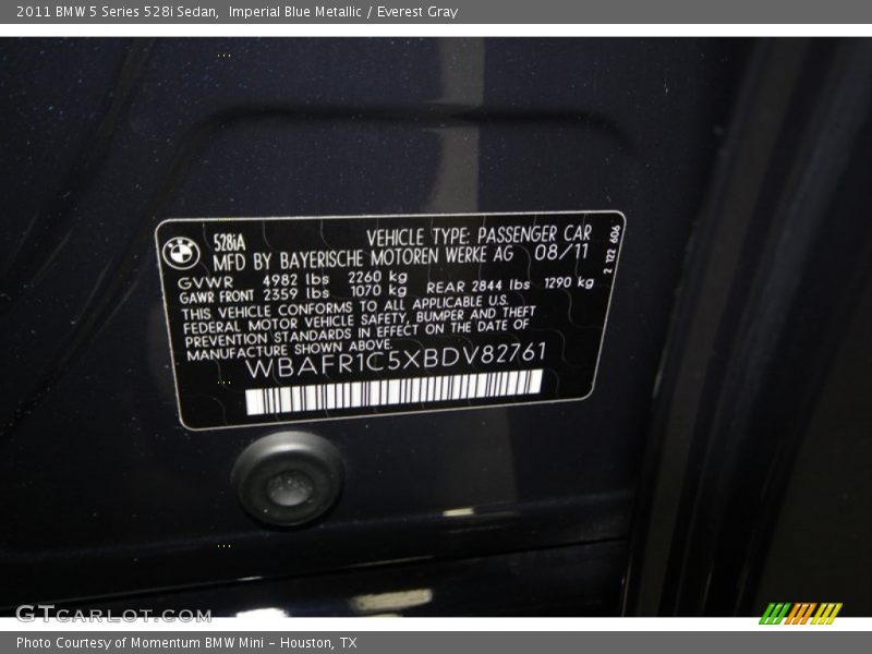 Imperial Blue Metallic / Everest Gray 2011 BMW 5 Series 528i Sedan