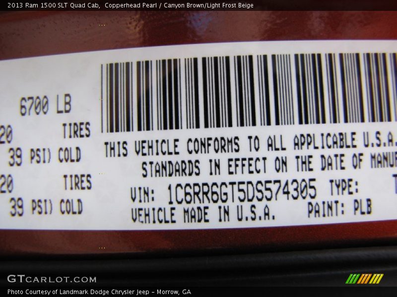 2013 1500 SLT Quad Cab Copperhead Pearl Color Code PLB