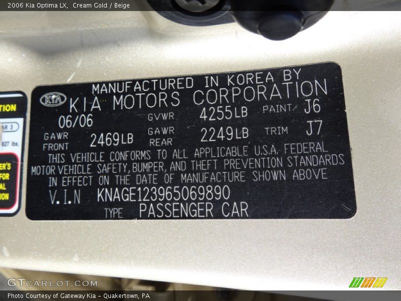 Cream Gold / Beige 2006 Kia Optima LX