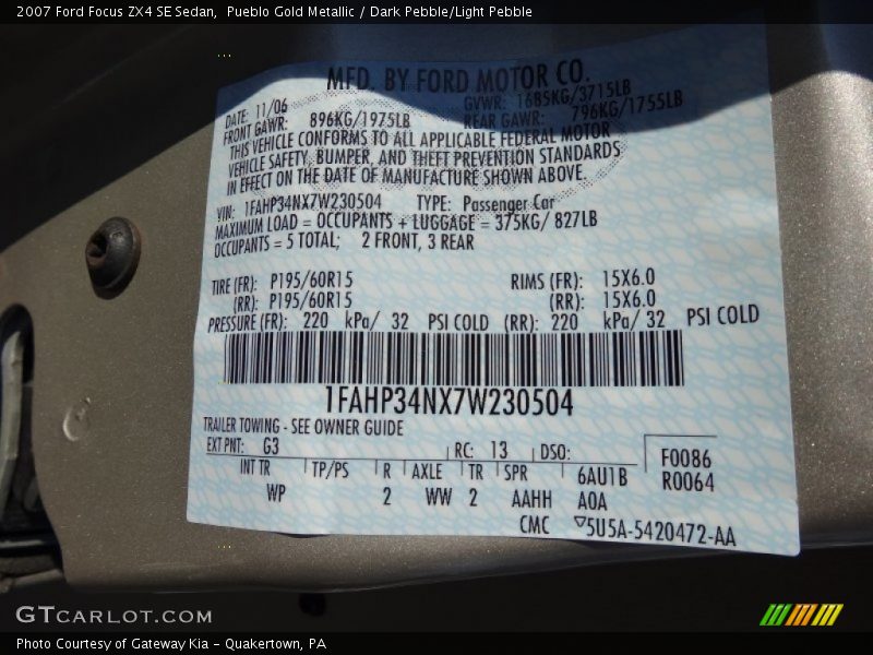 Pueblo Gold Metallic / Dark Pebble/Light Pebble 2007 Ford Focus ZX4 SE Sedan