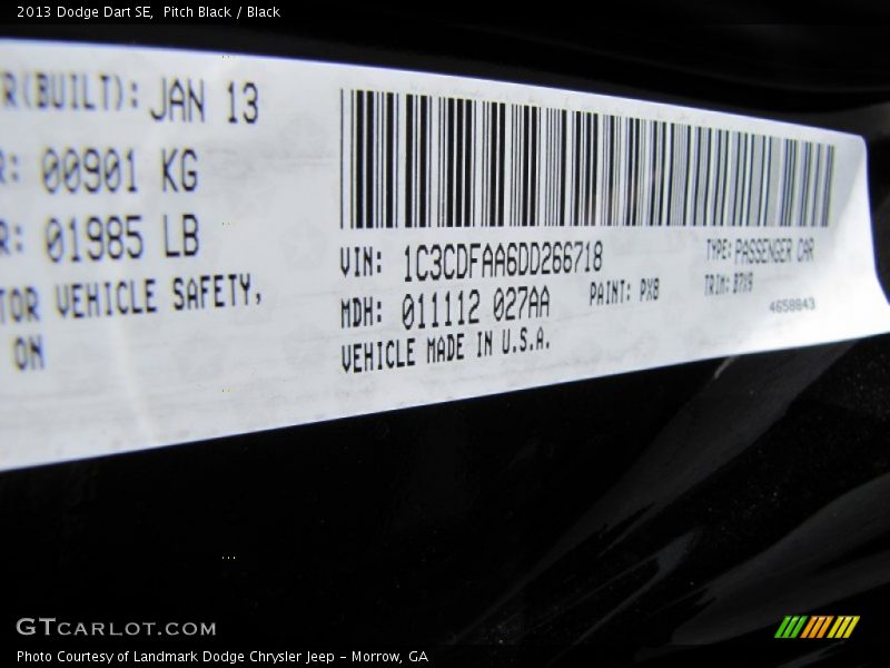 Pitch Black / Black 2013 Dodge Dart SE