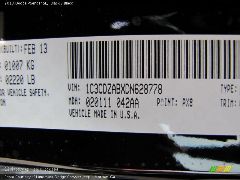 Black / Black 2013 Dodge Avenger SE