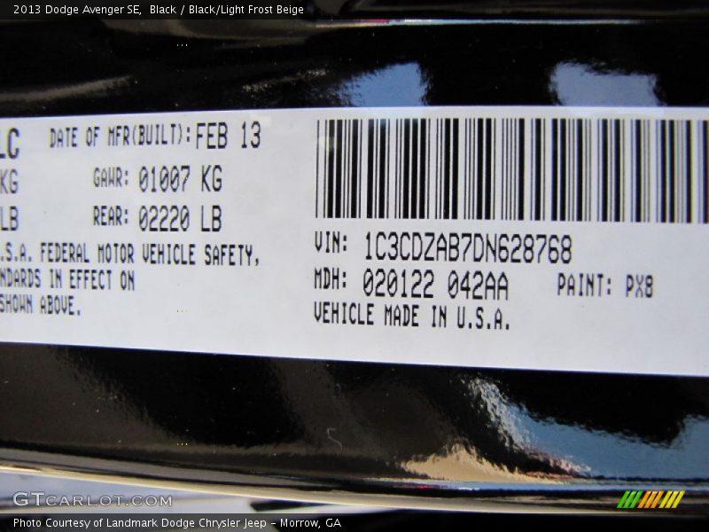 Black / Black/Light Frost Beige 2013 Dodge Avenger SE