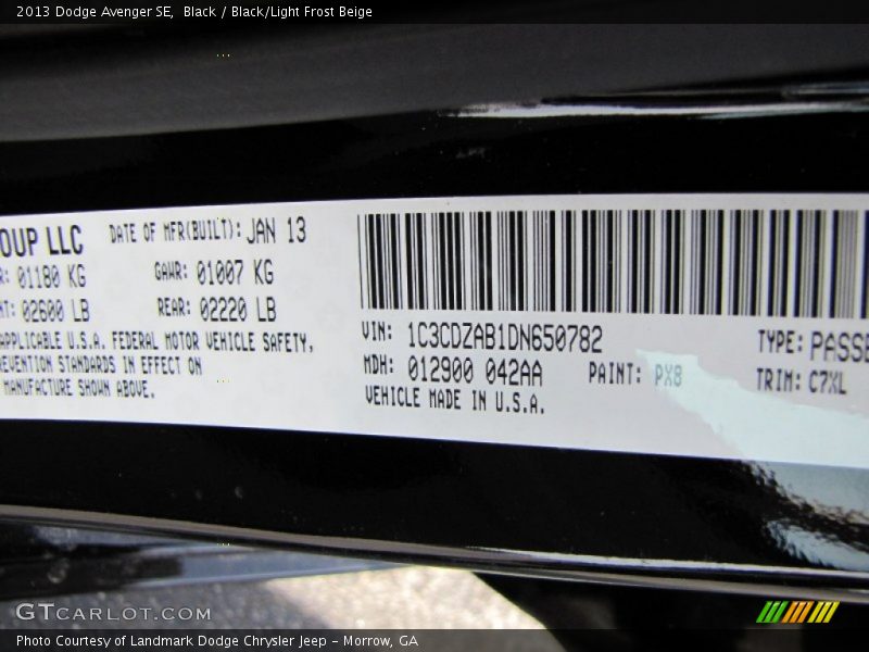 Black / Black/Light Frost Beige 2013 Dodge Avenger SE