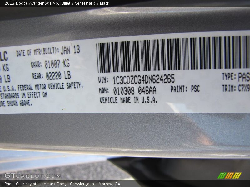 Billet Silver Metallic / Black 2013 Dodge Avenger SXT V6