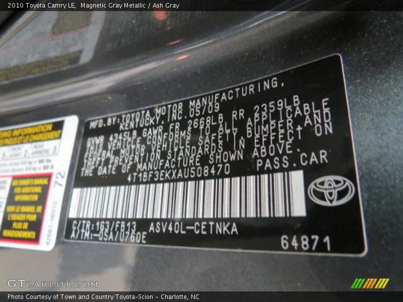 Magnetic Gray Metallic / Ash Gray 2010 Toyota Camry LE