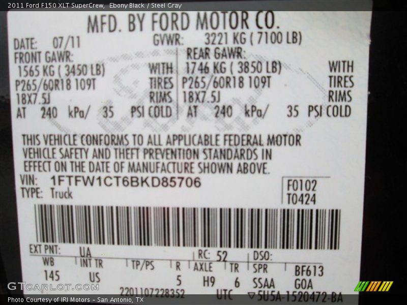 Ebony Black / Steel Gray 2011 Ford F150 XLT SuperCrew