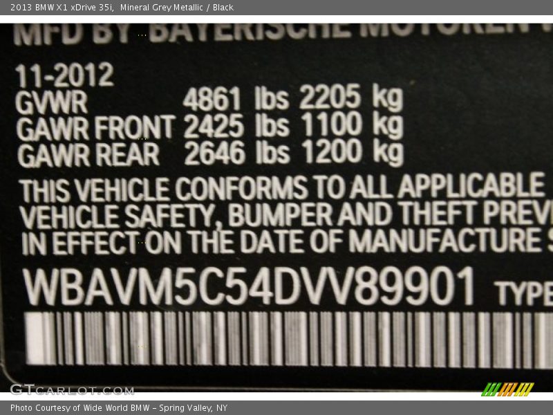 Mineral Grey Metallic / Black 2013 BMW X1 xDrive 35i