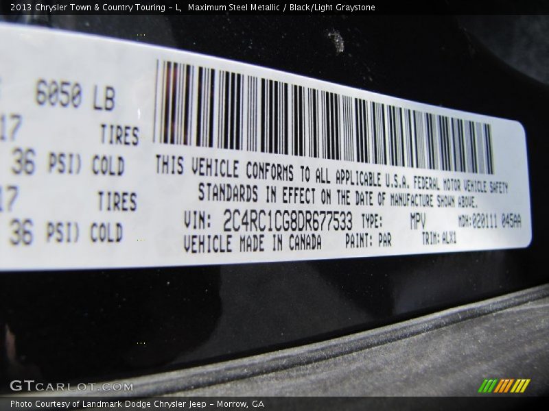 Maximum Steel Metallic / Black/Light Graystone 2013 Chrysler Town & Country Touring - L