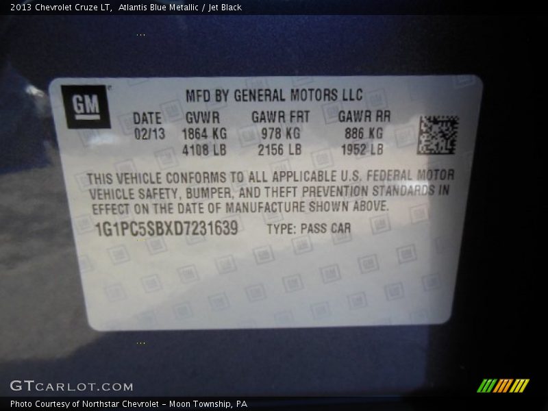 Atlantis Blue Metallic / Jet Black 2013 Chevrolet Cruze LT