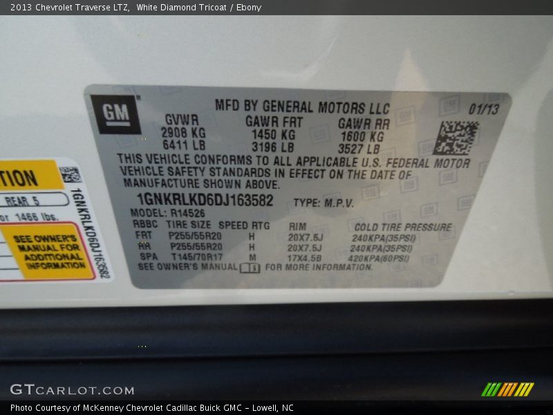 White Diamond Tricoat / Ebony 2013 Chevrolet Traverse LTZ