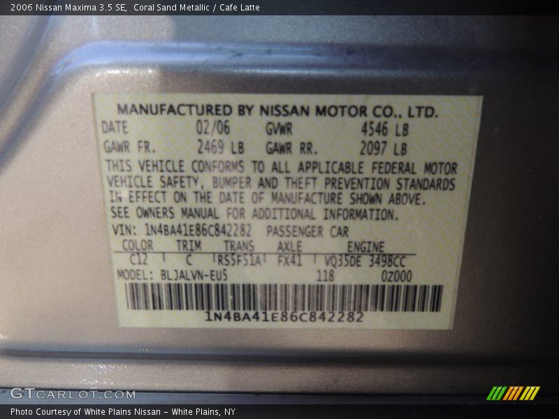 2006 Maxima 3.5 SE Coral Sand Metallic Color Code C12
