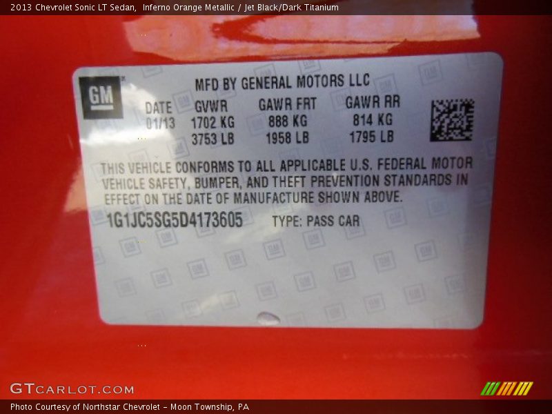 Inferno Orange Metallic / Jet Black/Dark Titanium 2013 Chevrolet Sonic LT Sedan