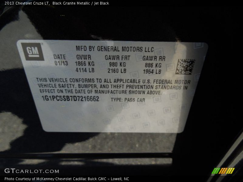 Black Granite Metallic / Jet Black 2013 Chevrolet Cruze LT