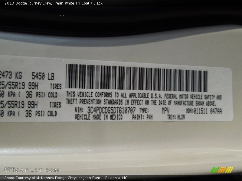 Pearl White Tri Coat / Black 2013 Dodge Journey Crew