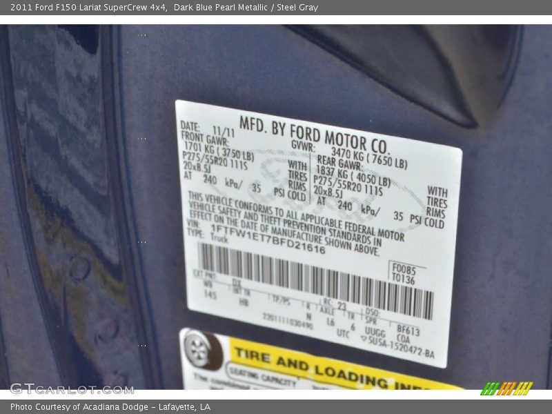 Dark Blue Pearl Metallic / Steel Gray 2011 Ford F150 Lariat SuperCrew 4x4