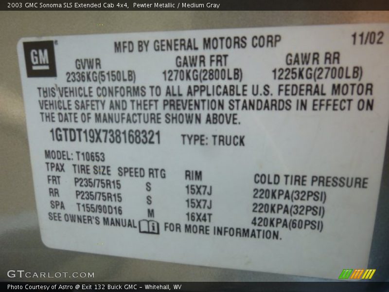 Pewter Metallic / Medium Gray 2003 GMC Sonoma SLS Extended Cab 4x4