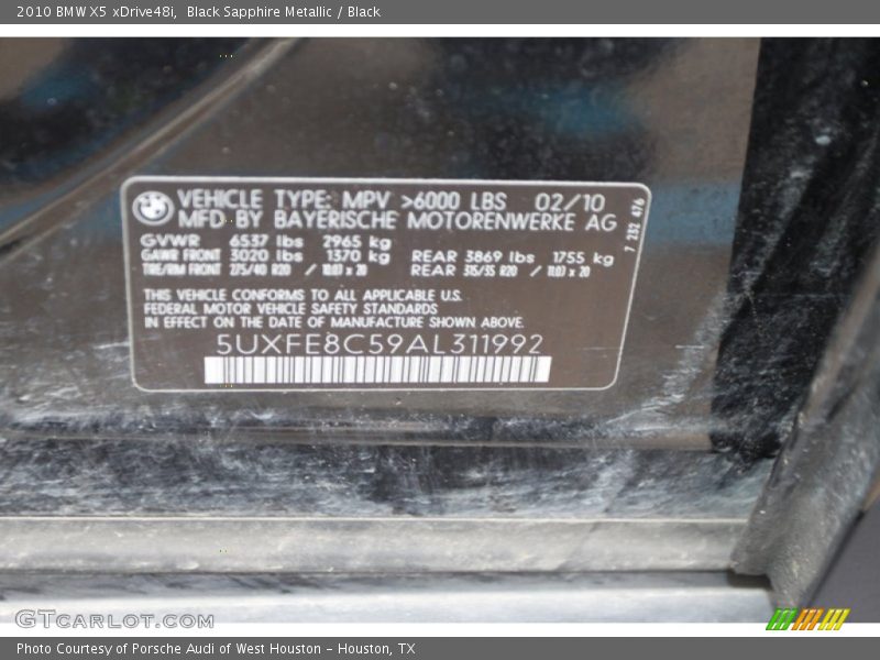 Black Sapphire Metallic / Black 2010 BMW X5 xDrive48i