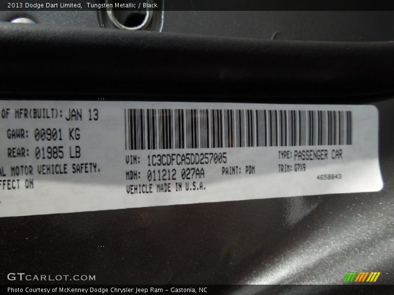 Tungsten Metallic / Black 2013 Dodge Dart Limited