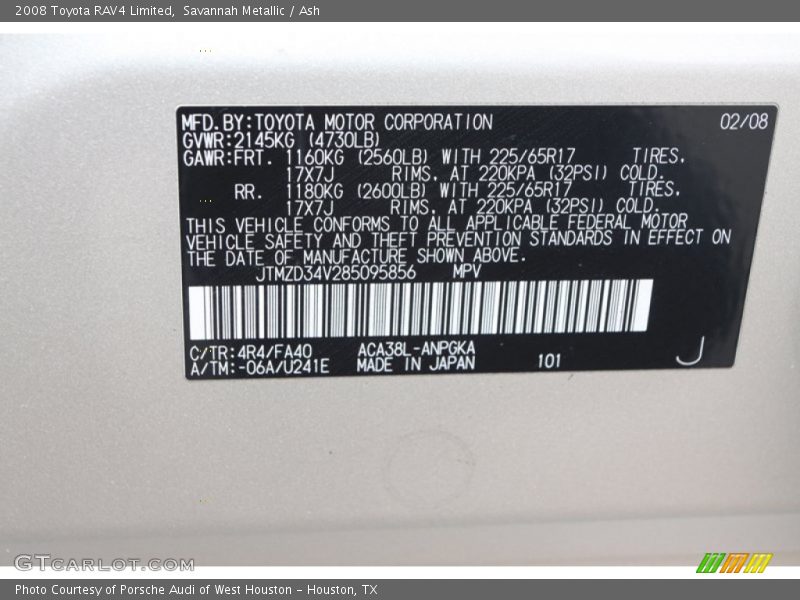 2008 RAV4 Limited Savannah Metallic Color Code 4R4