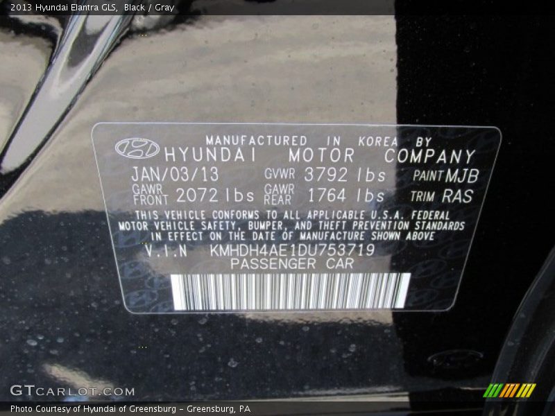 Black / Gray 2013 Hyundai Elantra GLS