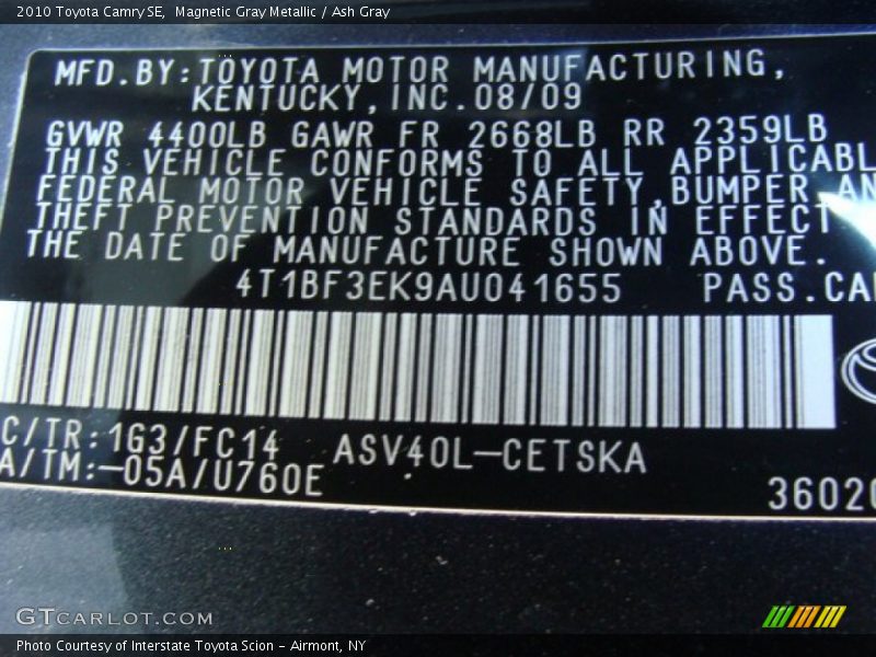 Magnetic Gray Metallic / Ash Gray 2010 Toyota Camry SE