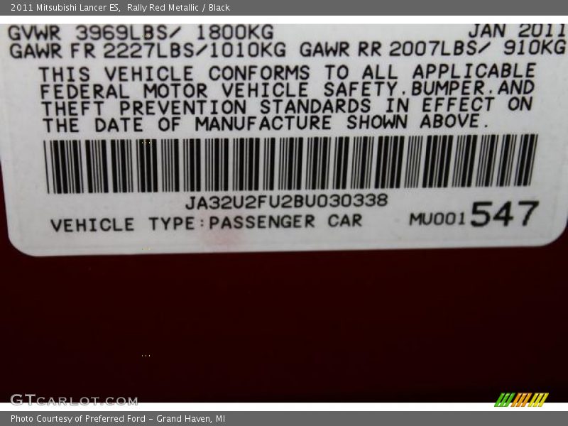 Rally Red Metallic / Black 2011 Mitsubishi Lancer ES