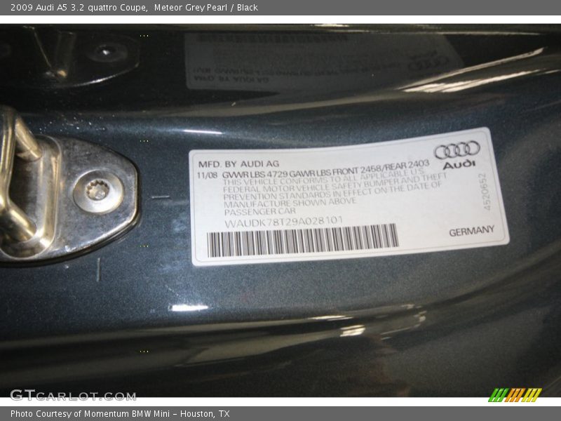 Meteor Grey Pearl / Black 2009 Audi A5 3.2 quattro Coupe