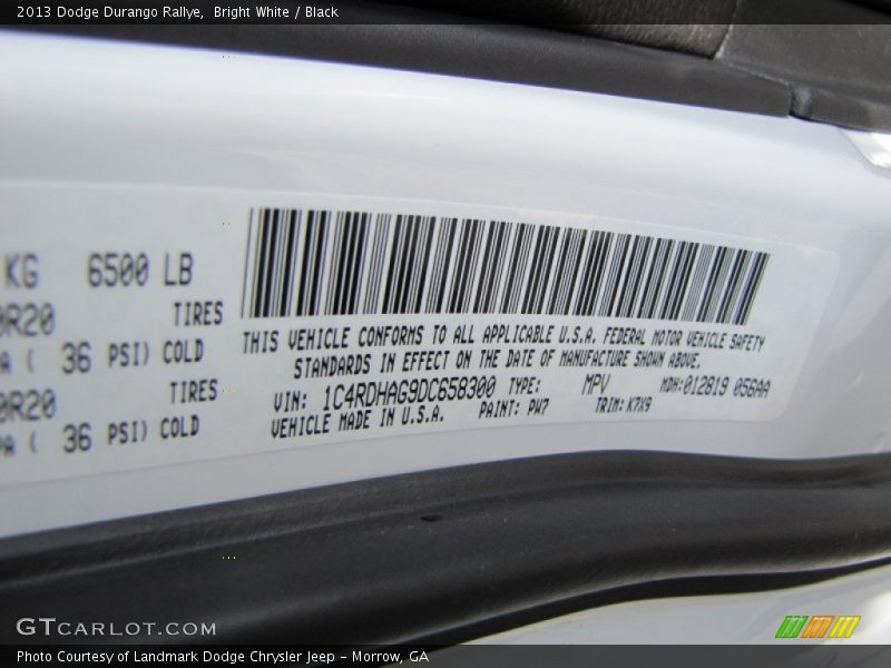 Bright White / Black 2013 Dodge Durango Rallye