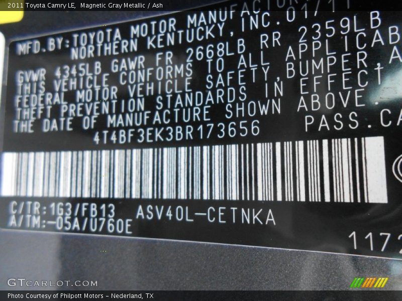 Magnetic Gray Metallic / Ash 2011 Toyota Camry LE