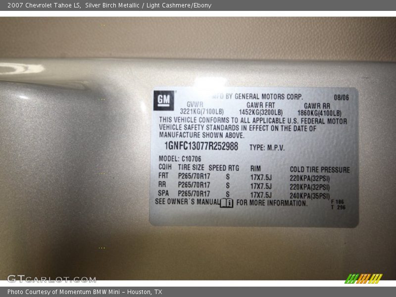 Silver Birch Metallic / Light Cashmere/Ebony 2007 Chevrolet Tahoe LS