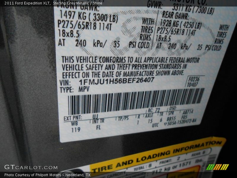 2011 Expedition XLT Sterling Grey Metallic Color Code UJ