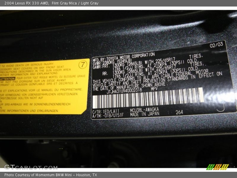 Flint Gray Mica / Light Gray 2004 Lexus RX 330 AWD