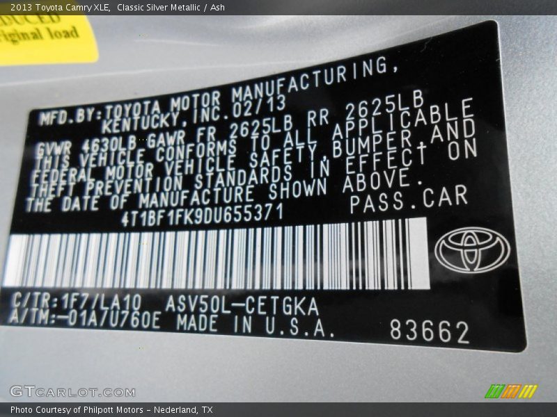 Classic Silver Metallic / Ash 2013 Toyota Camry XLE