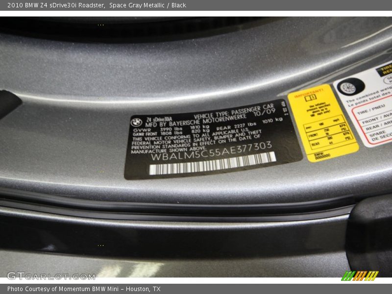 Info Tag of 2010 Z4 sDrive30i Roadster