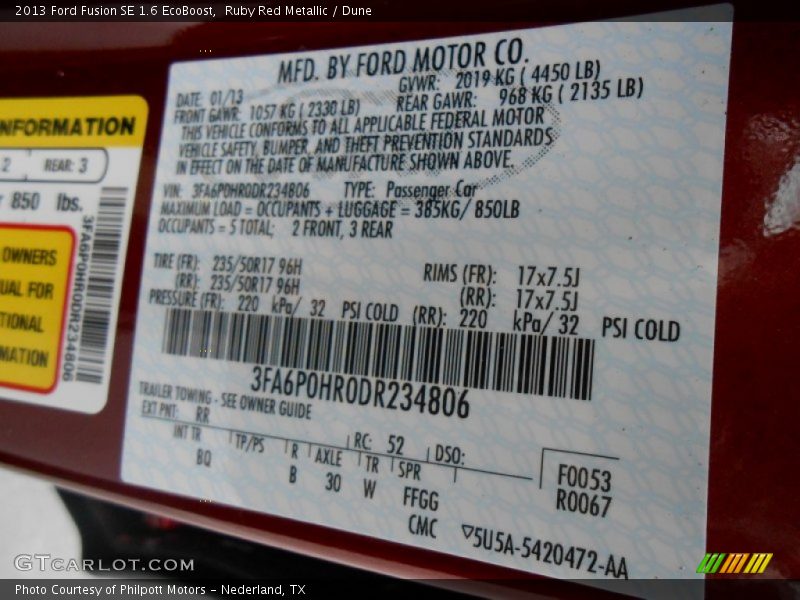 2013 Fusion SE 1.6 EcoBoost Ruby Red Metallic Color Code RR