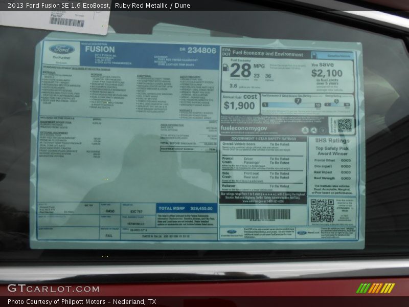Ruby Red Metallic / Dune 2013 Ford Fusion SE 1.6 EcoBoost