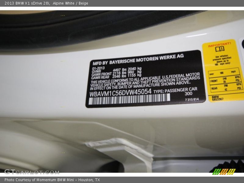 Alpine White / Beige 2013 BMW X1 sDrive 28i